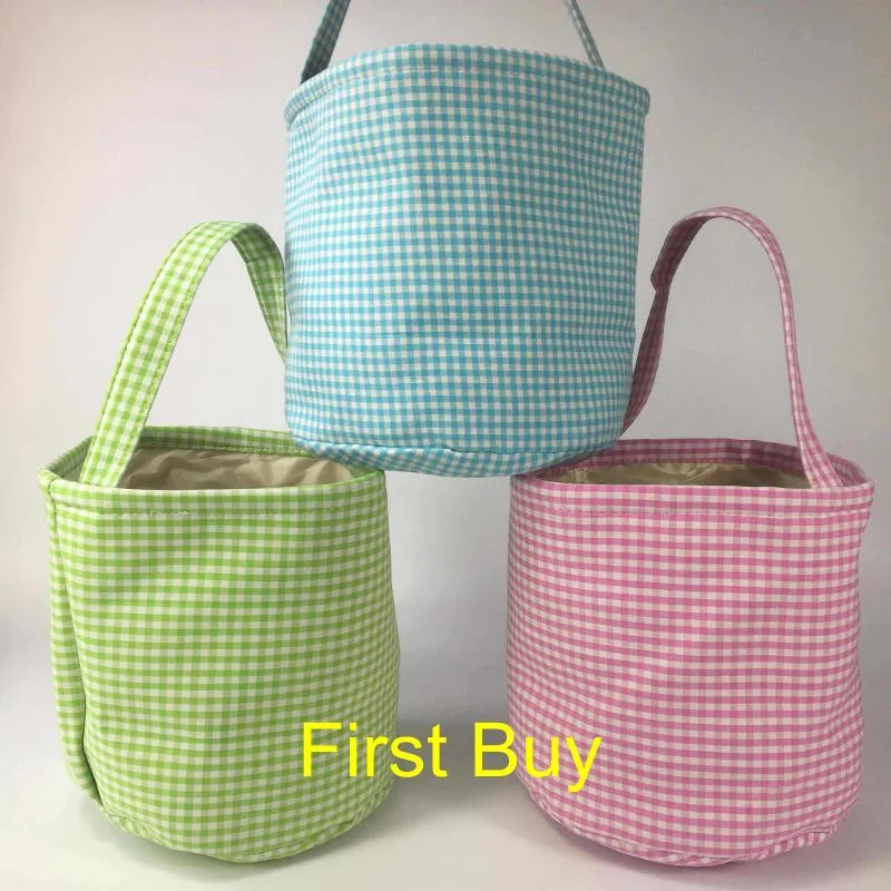 Prezent Wrap 30 sztuk / partia Festiwal Spring Festival Wielkanoc Wakacje Dzieci Torby jajowe Gingham Bucket Storage Tote Basket