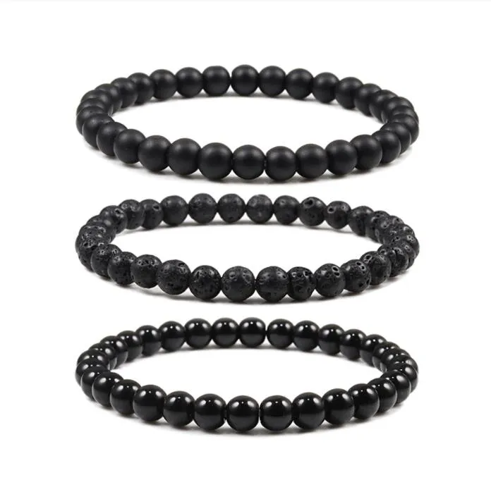 6mm svart lava stenblå pärlor strand armband eterisk oljet diffusor armband för kvinnor män smycken