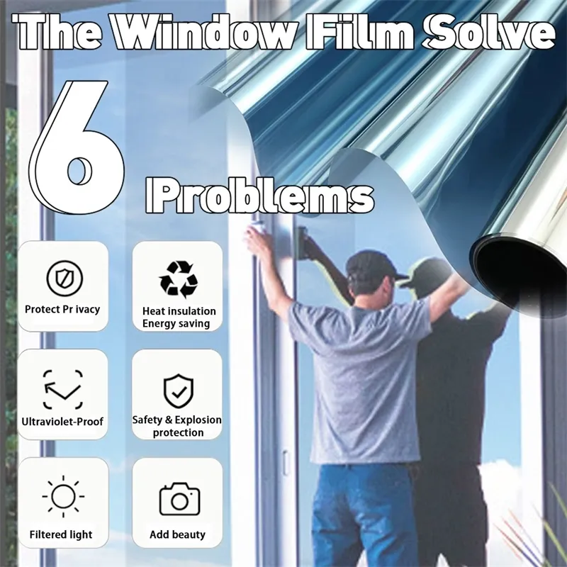 30/40/50/60 / 70x400cm One Way Mirror Isolation Solar Tint Window Film Stickers UV Reflecterende Privacy Decoratie Films voor Glas 210317
