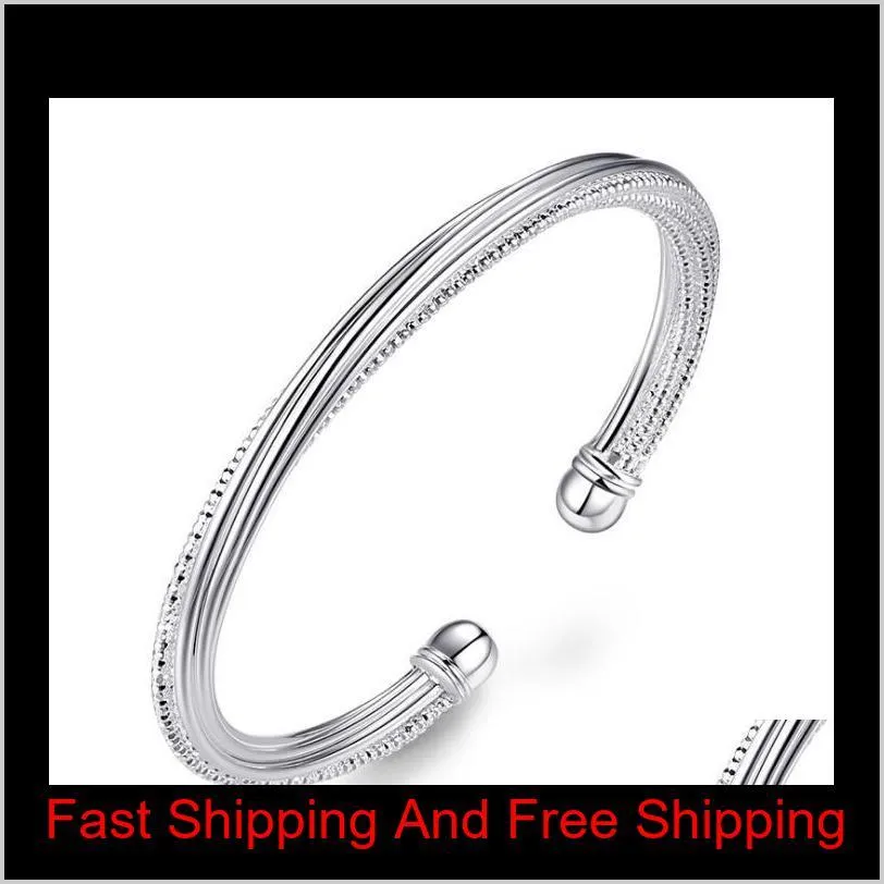 Bangle Fashion Newest 925 Sterling Silver Plated Bracelet For Women Jewelry Line Designer Open Bangle Bracelets Wholesale