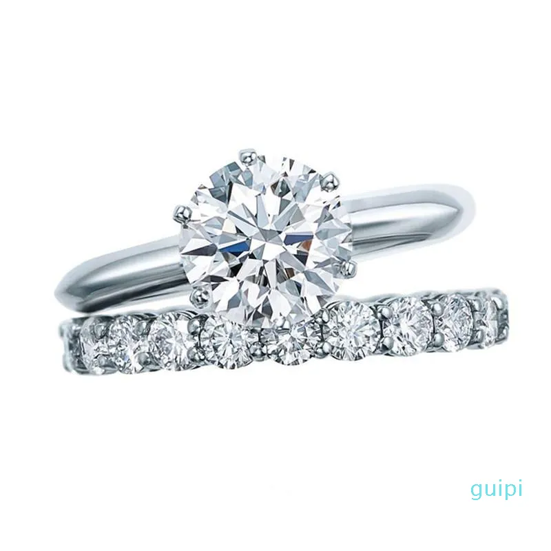 Engagemang diamantring set 100% sant 925 sterling silver engagemang bröllop ring damer och brud smycken