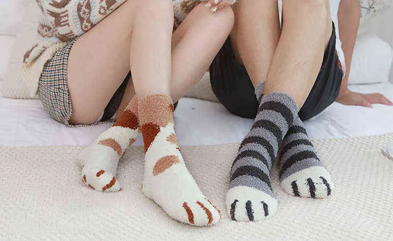 Winter Warm Cat Paw Socks For Women And Girls Cartoon Couples