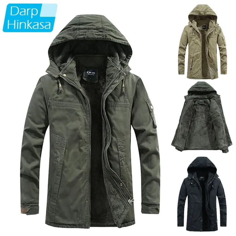 Vinter Varm Parkas Jacka Män 100% Bomull Tjock Mode Casual Coat Militär Vindskyddad Hooded Jackor 210910