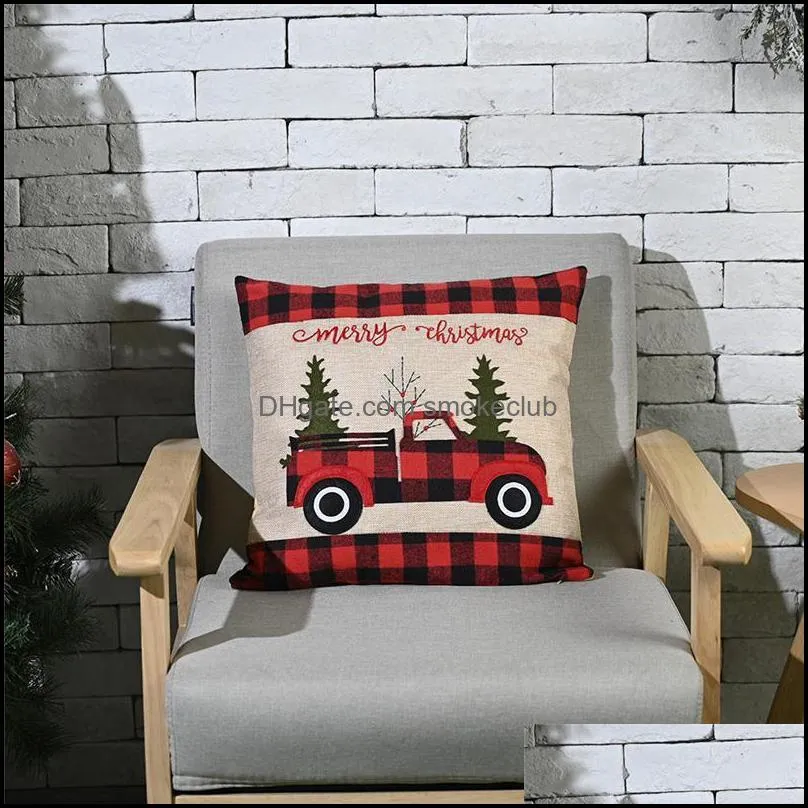 Christmas Decorations Pillow Covers  Plaid Throw Pillow Case Christmas Tree Red Truck Cushion Cover ZZE8942