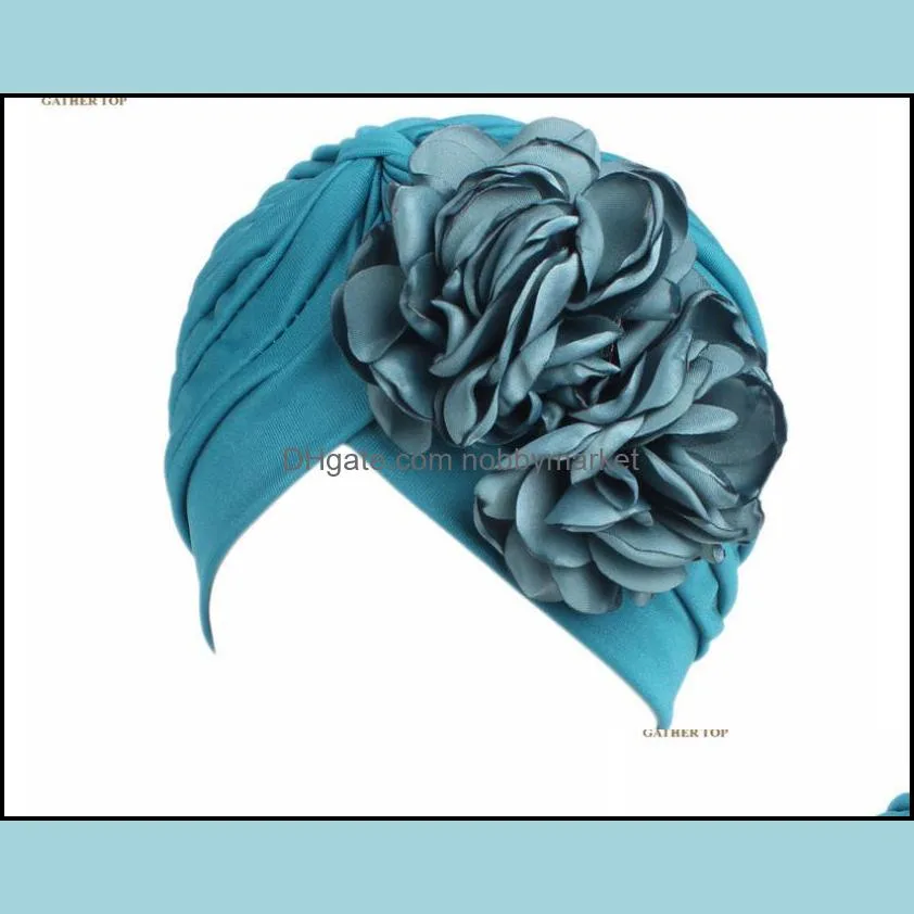 New vintage double flower beanie turban style hat women headbands Turbante hair accessories