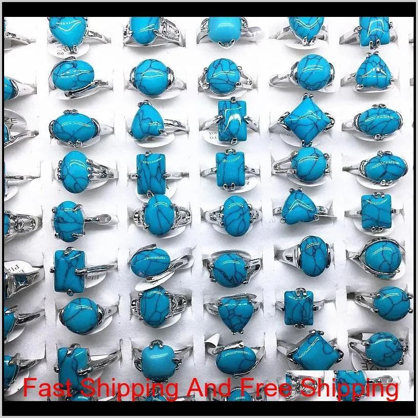 wholesale 50pcs mix styles colorful turquoise stone rings for women ladies fashion jewelry ring brand new