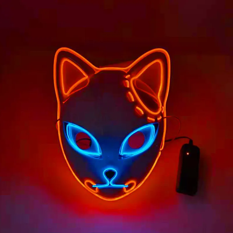 Anime demon slayers raposa máscara de iluminação plástico led luz cosplay máscara halloween leds máscaras brilhantes