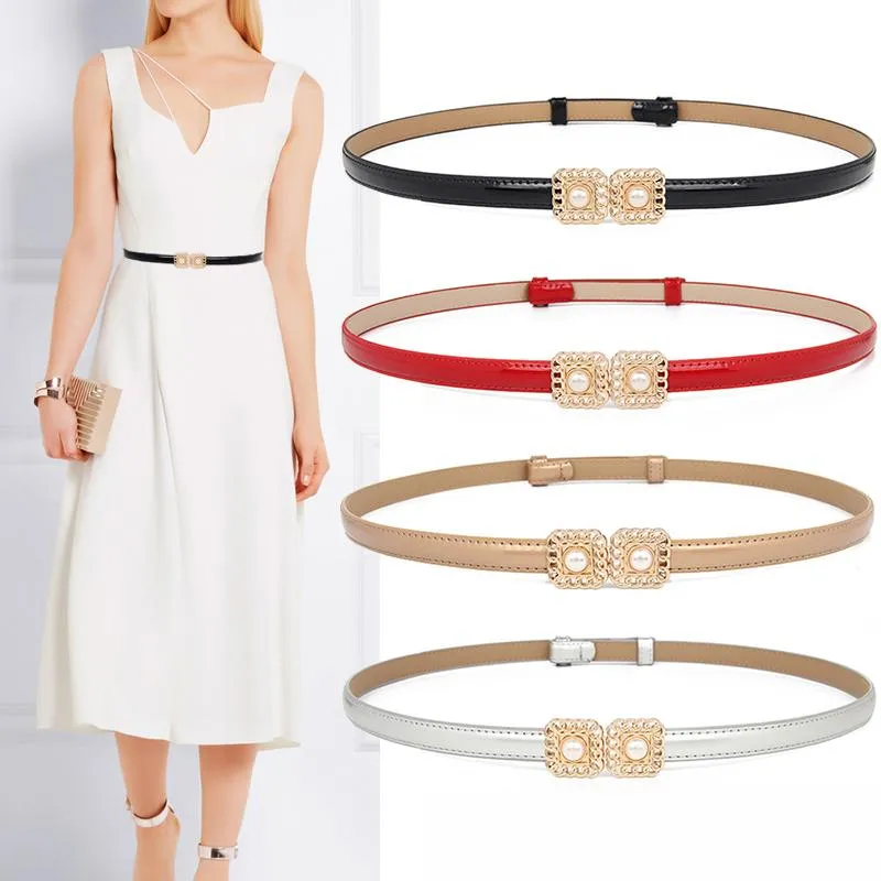 Belts Design Waistbands Fashion Women's Cummerbund Thin Black Genuine Leather Female Gold Adjust Pearl Waistband Fancy Vintage