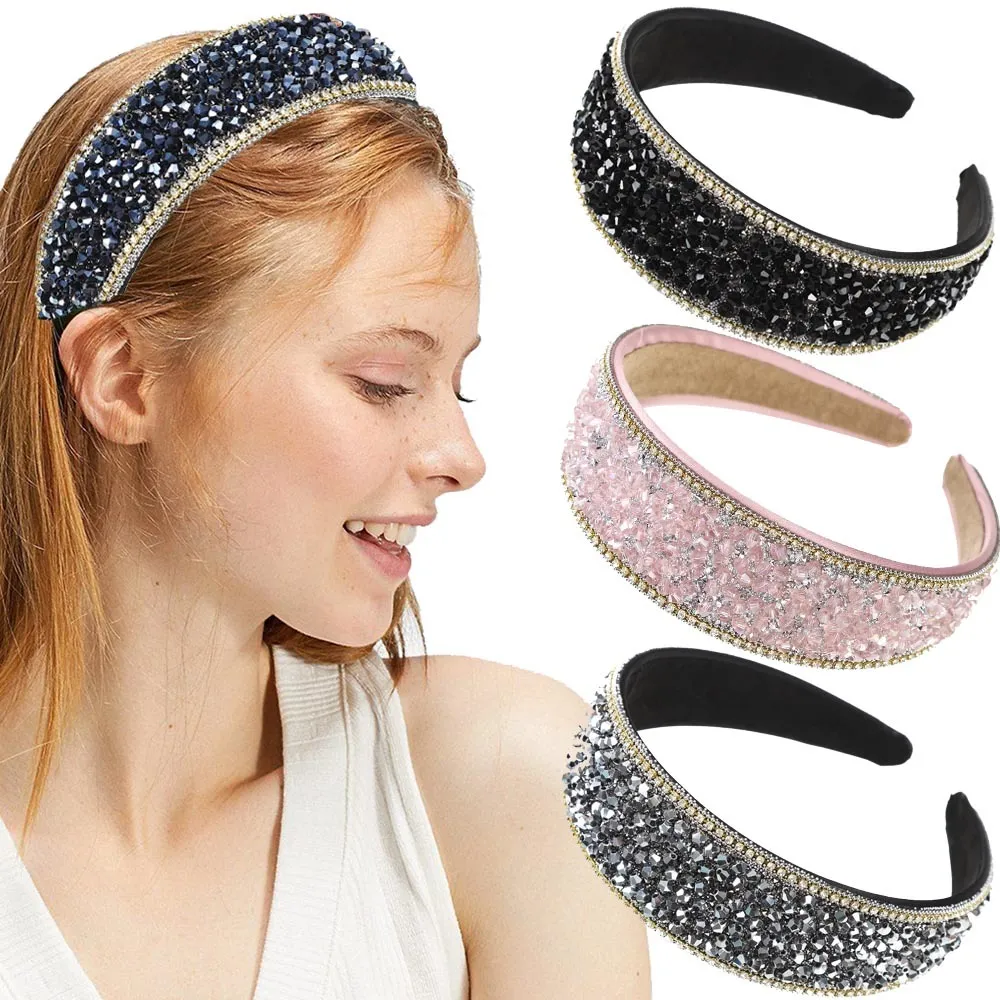 HAIMEIKANG Rhinestone Geniş Hoop Band Kadınlar için Lüks Moda Bantlar Çerçeve Şapkalar Bayanlar Saç Aksesuarları