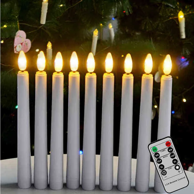 Confezione da 9 candele a LED a lume di candela bianco caldo sfarfallio candela lunga timer senza fiamma candele coniche remote decorazione di Capodanno bougie H1222