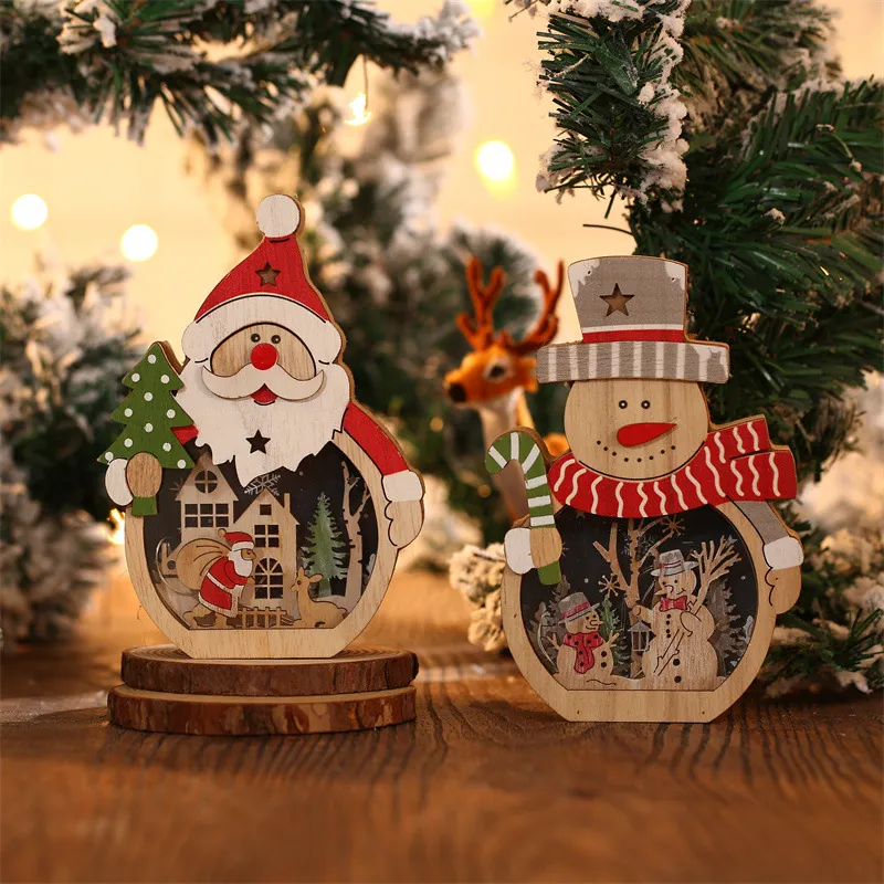 パーティー用品クリスマスの装飾LEDの発光サンタクロース木製の装飾品ホテル窓の装飾ギフト
