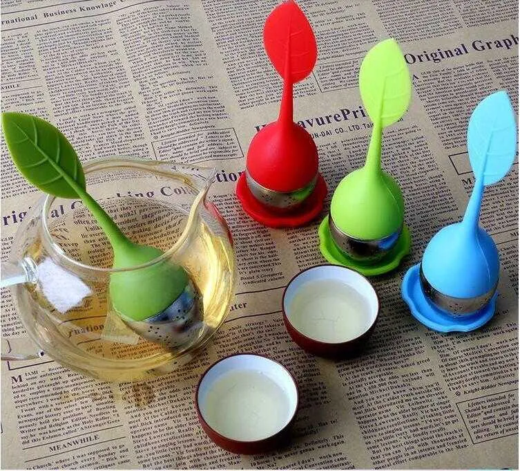 Teas Tool Sweet Leaf Folwer Silicone Infuser Reusable Strainer with Drop Tray Novelty Tea Ball Herbal Spice Filter