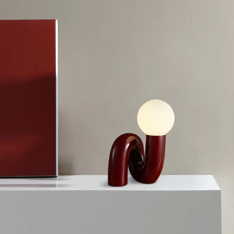 Nordic Red LED Table Lamp Modern Resin Glass Ball Light Bedroom Girl's Room Decorative Study Desk Lighting