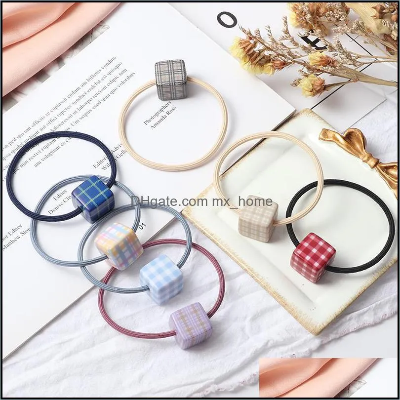 Hair Accessories Square Grid Elastic Bands Scrunchie Girls Women Ponytail Ornaments Color Rubber Band Headband