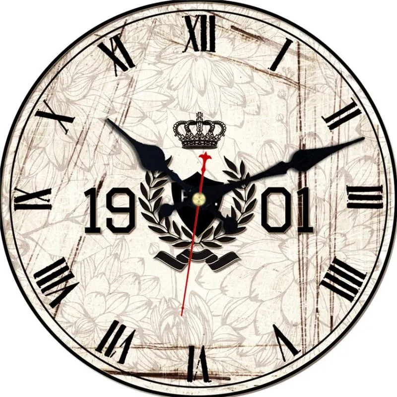 Wall Clocks Vintage Artistic Large Silent Watch Clock Crown Retro Flowerflora Round Wooden For Kitchen Home Office