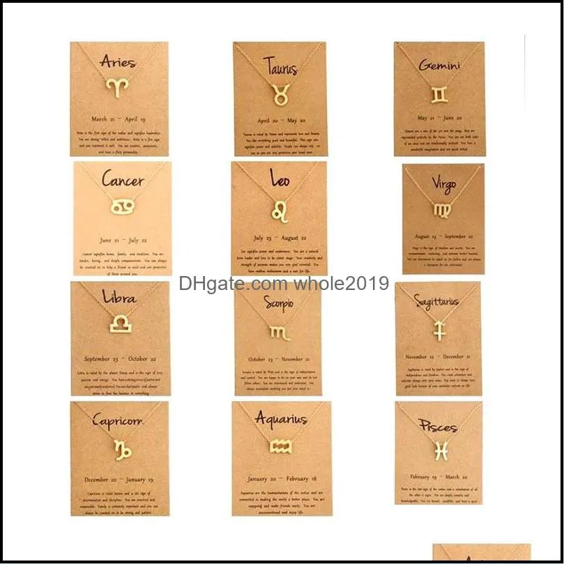 Fashion Twelve Constellations Pendant Necklaces Alloy Necklace Snake Jewelry Ornaments Accessories Gold Plated 1 1sl Y2