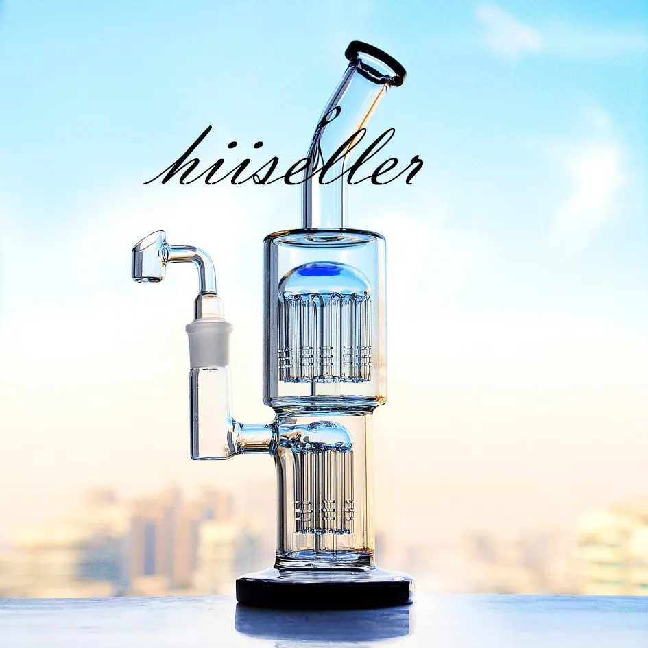 11.4 inchs double arm tree perc recycler bong glasses bubbler hookahs smoke glass oil burner pipe water bongs dab rig with 18mm