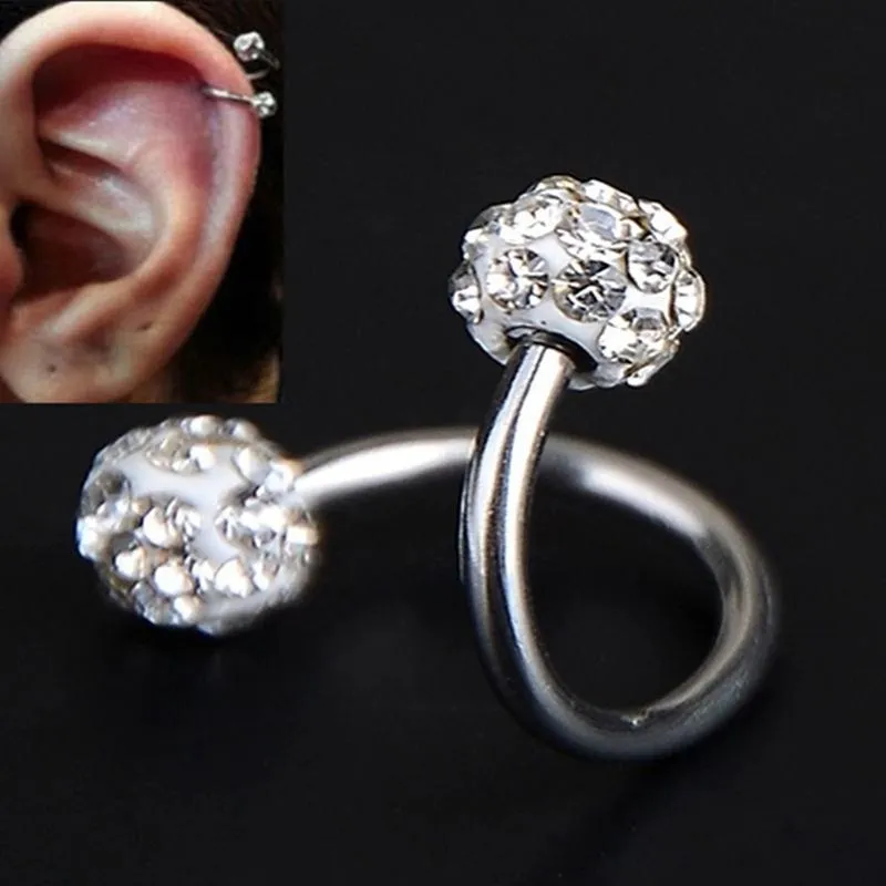 Inne 1 sztuk / 5 sztuk Crystal Double Balls Twisted Helix Chartilage Kolczyk Piercing Body Biżuteria Gauge 18G S Ear Labret Ring Stal