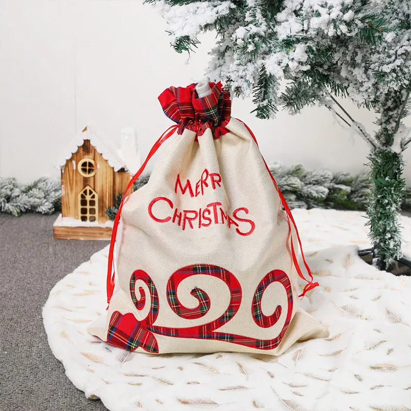 55*39cm Buffalo Plaid Santa Sack Grid Christmas Drawstring Bag Red Black Check Candy Gift Bags Ornaments