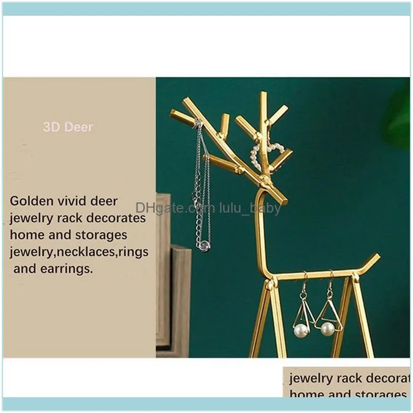 Jewelry Pouches, Bags 3D Golden Deer Display Stand Necklace Earrings Organizer Tree Geometric Tower Rack For Rings Bracelets M0XF