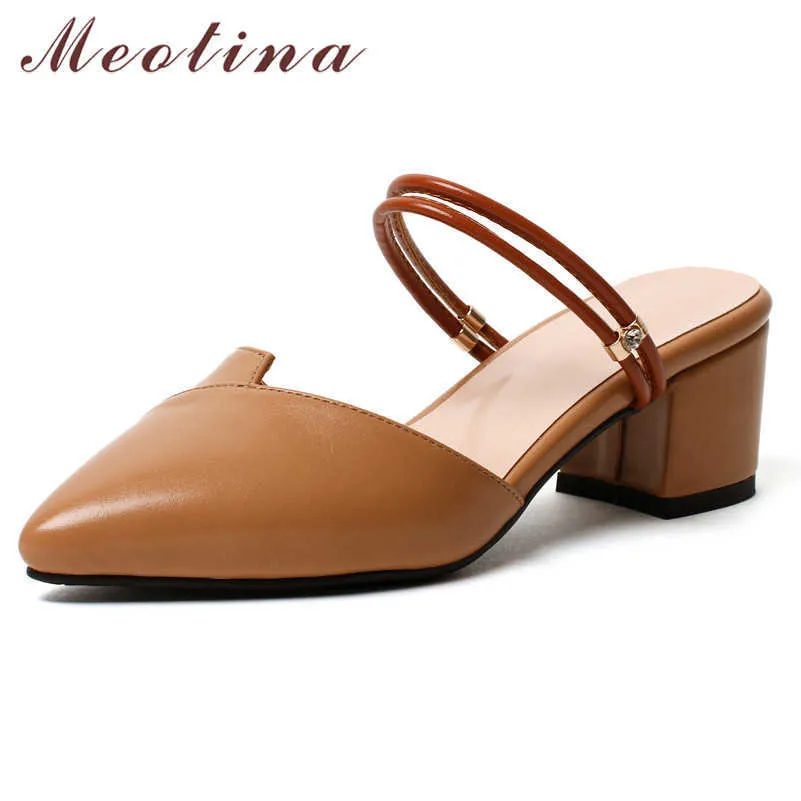 Meotina Pumps Women High Heels Mules Shoes Pointed Toe Square Heel Causal Footwear Ladies Summer Khaki Beige Black Large Size 43 210608