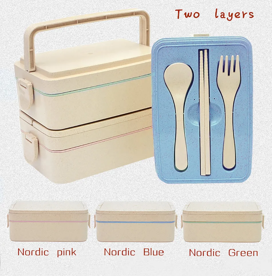 ONEUP Lunch Box Wheat Straw Eco-Friendly Food Container Eco-Friendly Portable Bento box for kids school picnic Microwavable 6