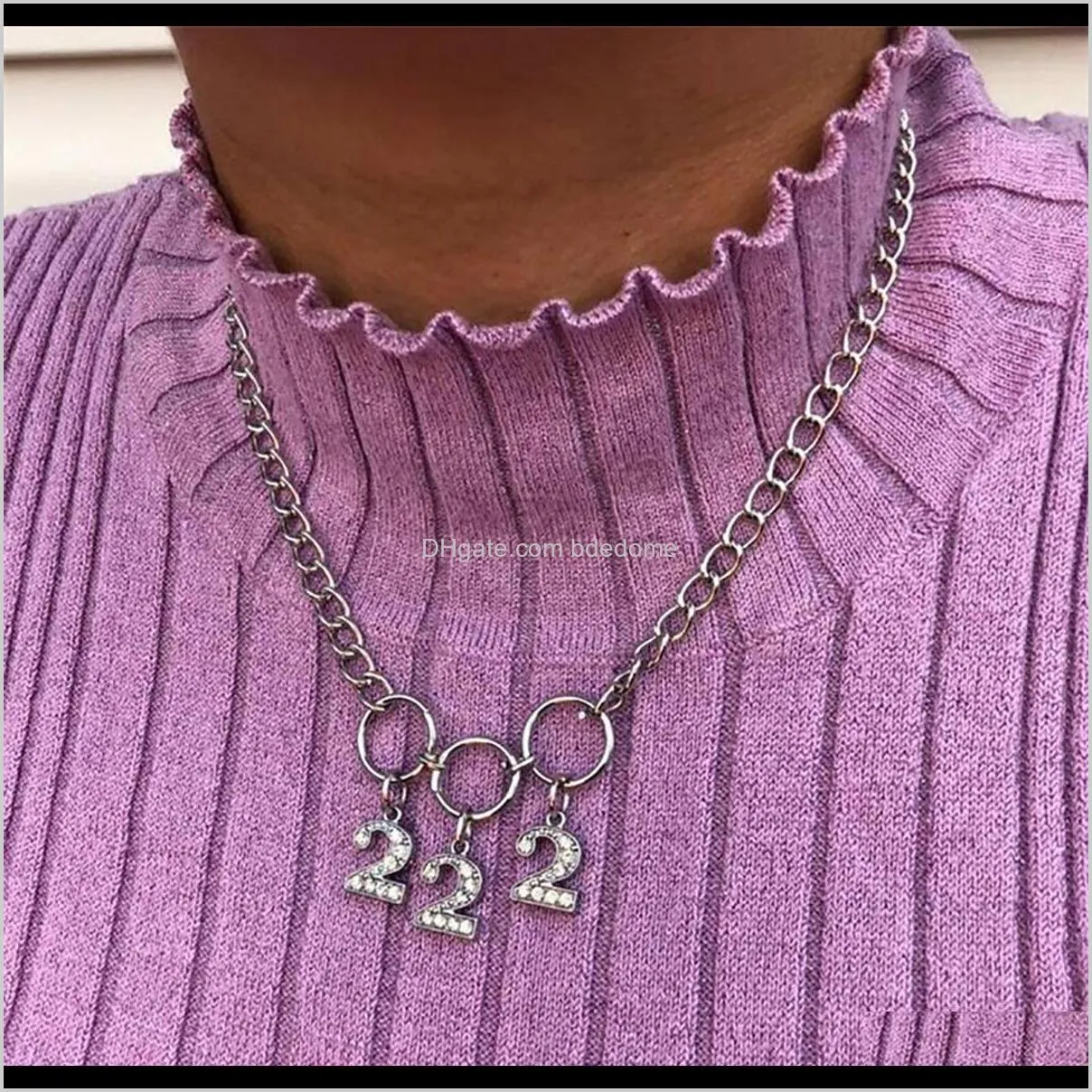 3Pcs/Set Multi Layer Punk Hip Hop Curb Cuban Thick Choker Necklace for Women Crystal Number Pendant Necklace Jewelry