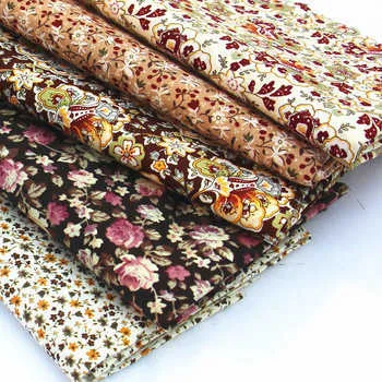 Poplin Cotton Fabric for Patchwork Meter Vintage Brown Flowers Print Cotton Fabrics Quilt Baby Fabric Doll Cloth Tissu 50x145cm