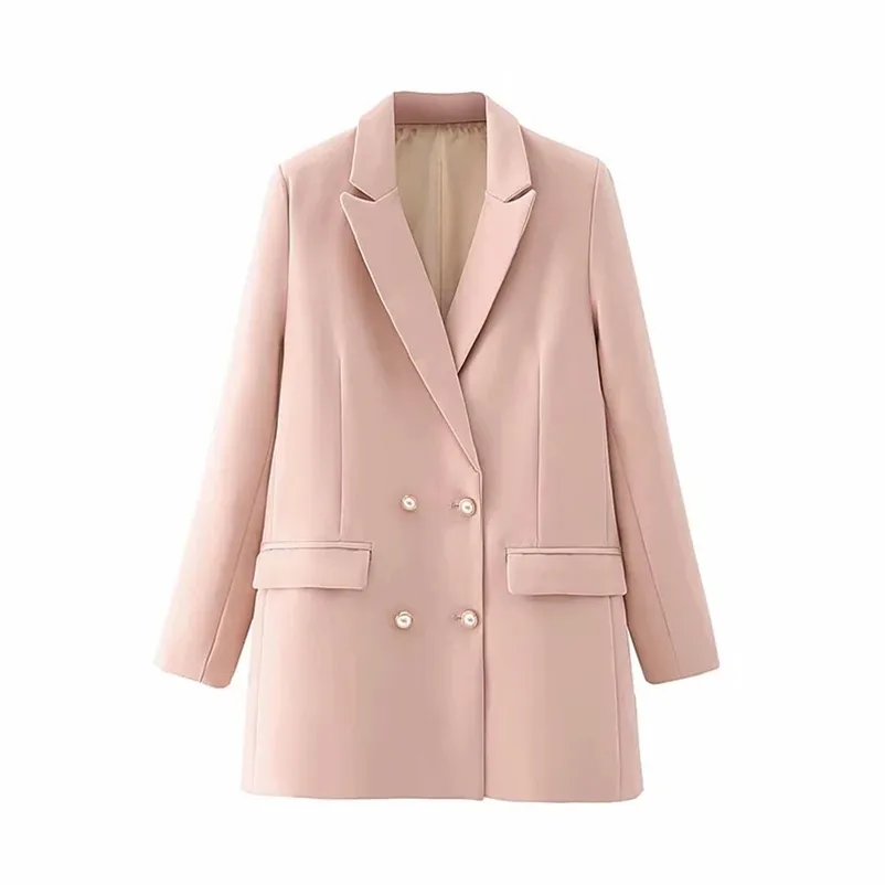 Pink Women Slim Long Blazer Jackets Fashion Ladies Casual Suits