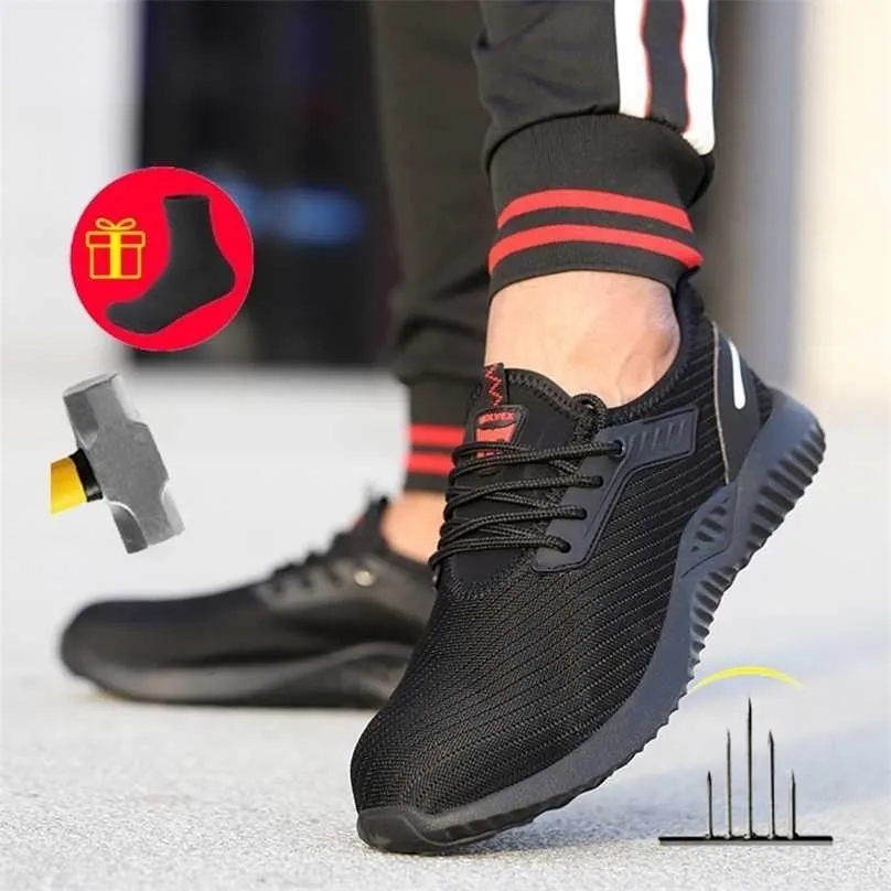 Zapatos de seguridad transpirables para hombres, deportivos, antigolpes y antipuñaladas, puntera de acero, trabajo 211217