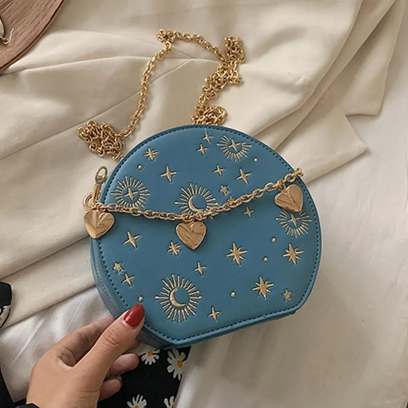 Sacs à bandoulière mode ciel étoilé rond femmes sac de luxe chaîne circulaire bandoulière dame petite broderie femmes sac à main 2022