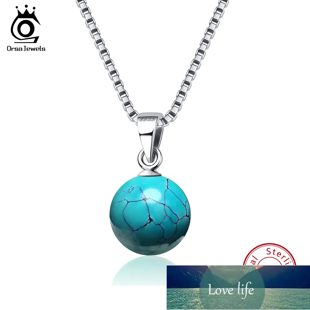 ORSA JEWELS Authentic 925 Sterling Silver Necklaces&Pendants Natural Stone Turquoises Pendant Women Necklace Party Jewelry SN87 Factory price expert design