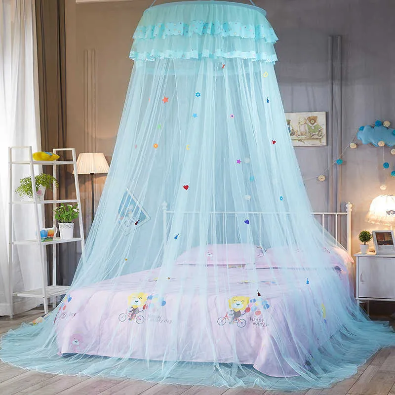 ユニバーサル子供エレガントなチュールネットキャノピー円形ピンクラウンドドーム寝具蚊帳の双子クイーンキング