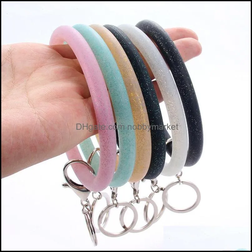 Llaveros Joyería Pulsera redonda Brazalete Anillo Sile Moda Brillo Pulsera deportiva Llavero Cadena de mano Llaveros de coche Titular Bolsa Entrega de gota