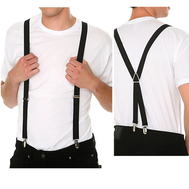 Adult Size Solid Color Men Suspenders 25CM Wide Elastic Strap X- Back Adjustable Braces for Women Pants Stays BD2502