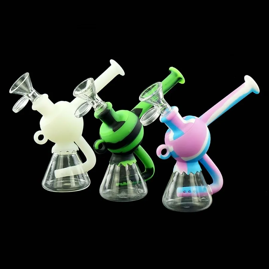 water smoking pipe silicone hose joint glass bong dab Hemisphere hookahs shisha hookah oil rig bongs pipes height 5.3"