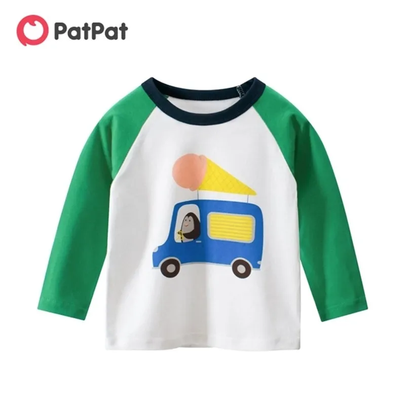 Ankomst Höst och vårbarn Toddler Boy Cartoon Car Print Långärmad Tee Barn Barnkläder 210528