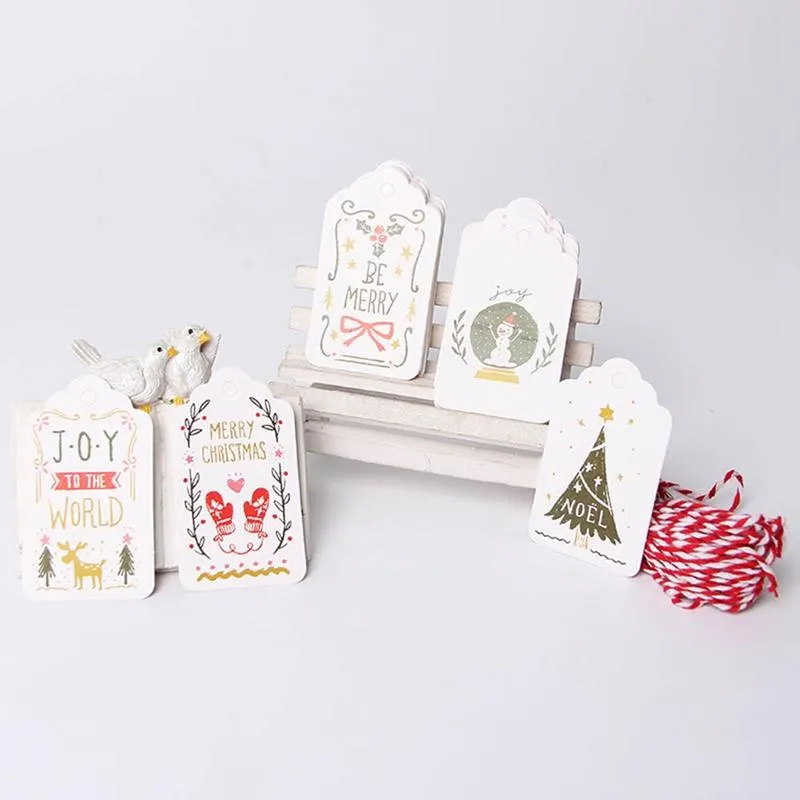 200pcs/lot Merry Christmas DIY Unique Gift Holly Tags Jolly Tag Small Card Optional String DIY Craft Label Party Decor With Rope