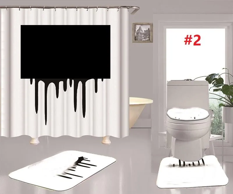 Conjunto de cortinas de chuveiro com estampa de letras clássicas, tapete de design, conjunto de 4 peças, capa de assento de vaso sanitário, tapete de banheiro, conjuntos de tapetes antiderrapantes