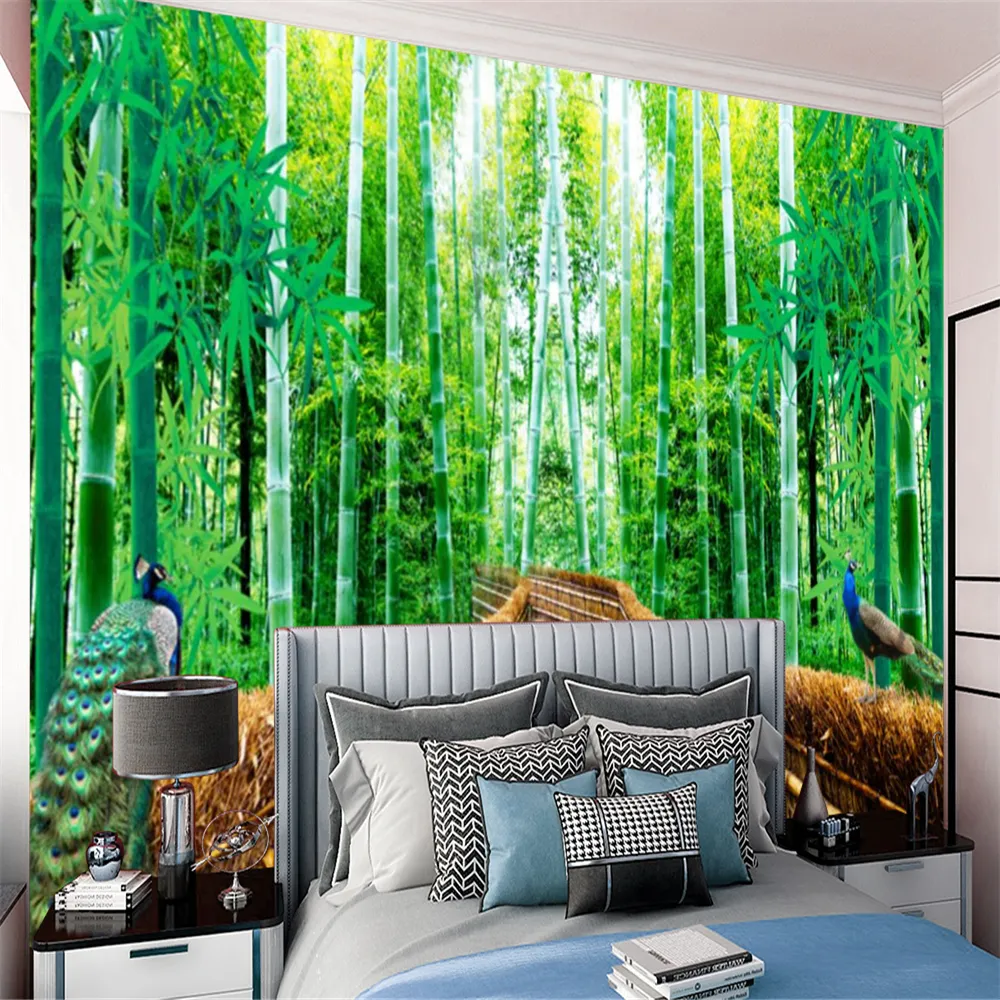 Carta da parati per rivestimento murale della camera da letto 3D Foresta di bambù verde Passeggiata di paglia Paesaggio bellissimo Murale Decorazioni per la casa per interni Sfondi per pittura