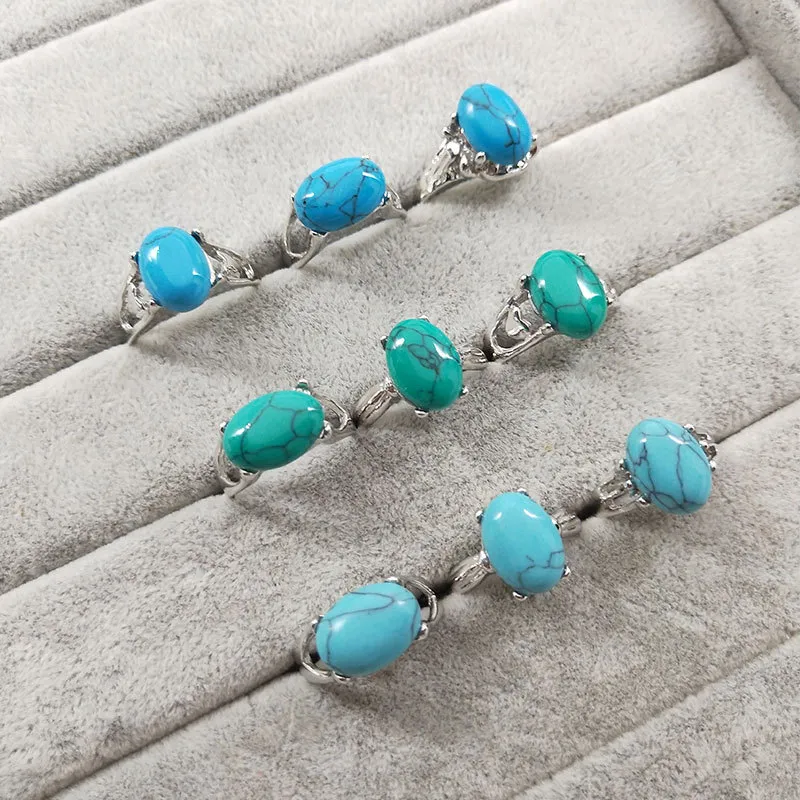 Wholesale 50Pcs Mix Styles Colorful Turquoise Stone Rings For Women Ladies Fashion Jewelry Ring Brand New