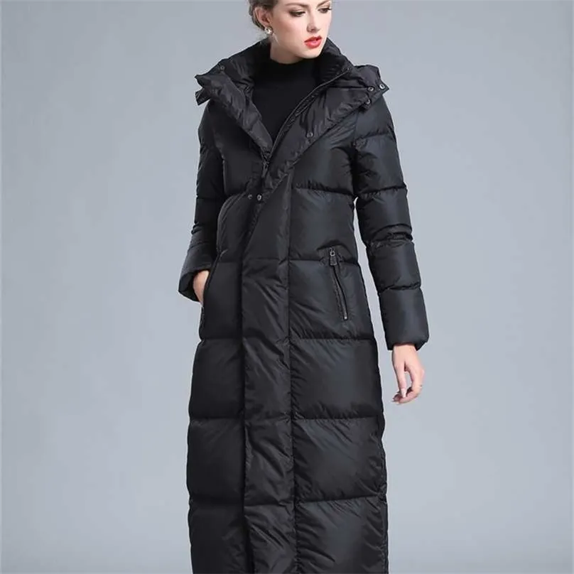 Women's winter clothing puffer zipper down coat big size 4XL black gray navy blue thick warm large long jacket 211216
