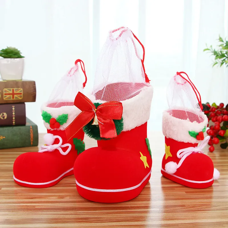 Boże Narodzenie Candy Boots Dekoracje Boże Narodzenie Flocking Boots Xmas Pench Holder Decoration Kid Gifts W-00928