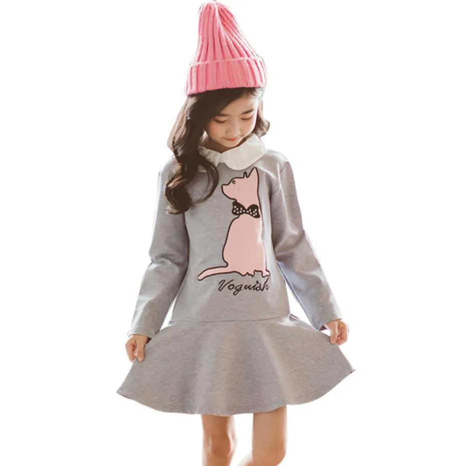 Teenage Girl Dress Dog Pattern Kids Party es för s Patchwork Spring Autumn Dräkt 210528