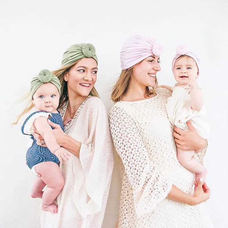 Mamma och baby bomull hatt donut baby spädbarn hattar barn mjuk beanie bebe boll turban kvinnor hatt nyfödd huvudbräda förälder-barn hatt