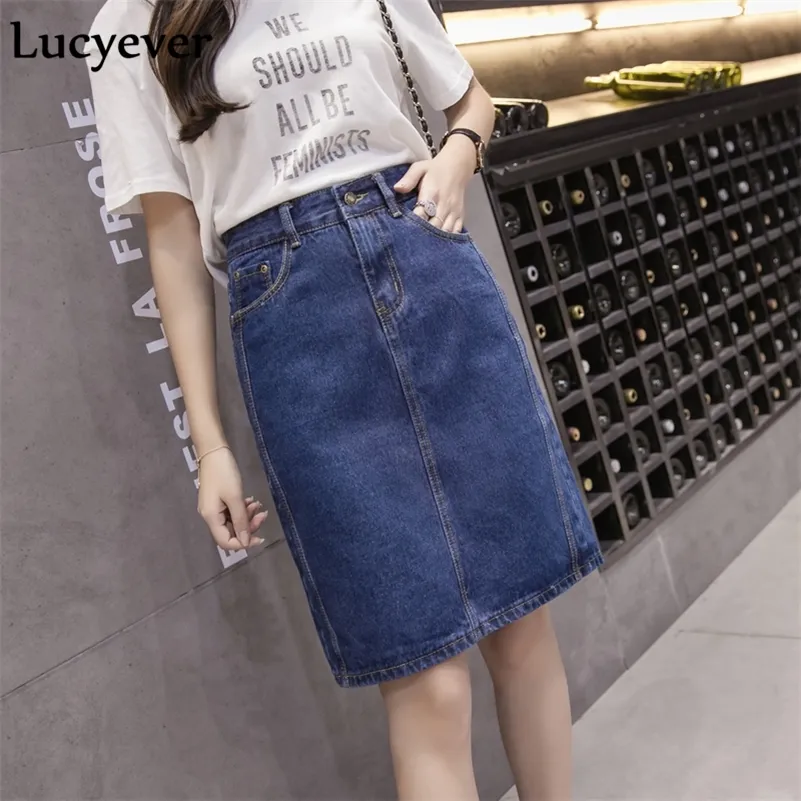Lucyever Coréen Femmes lâches Denim Jupe Midi Summer A-Line Bleu Jeans Vintage Casual Coton Jupe Plus de Taille Faldas 5XL 210306