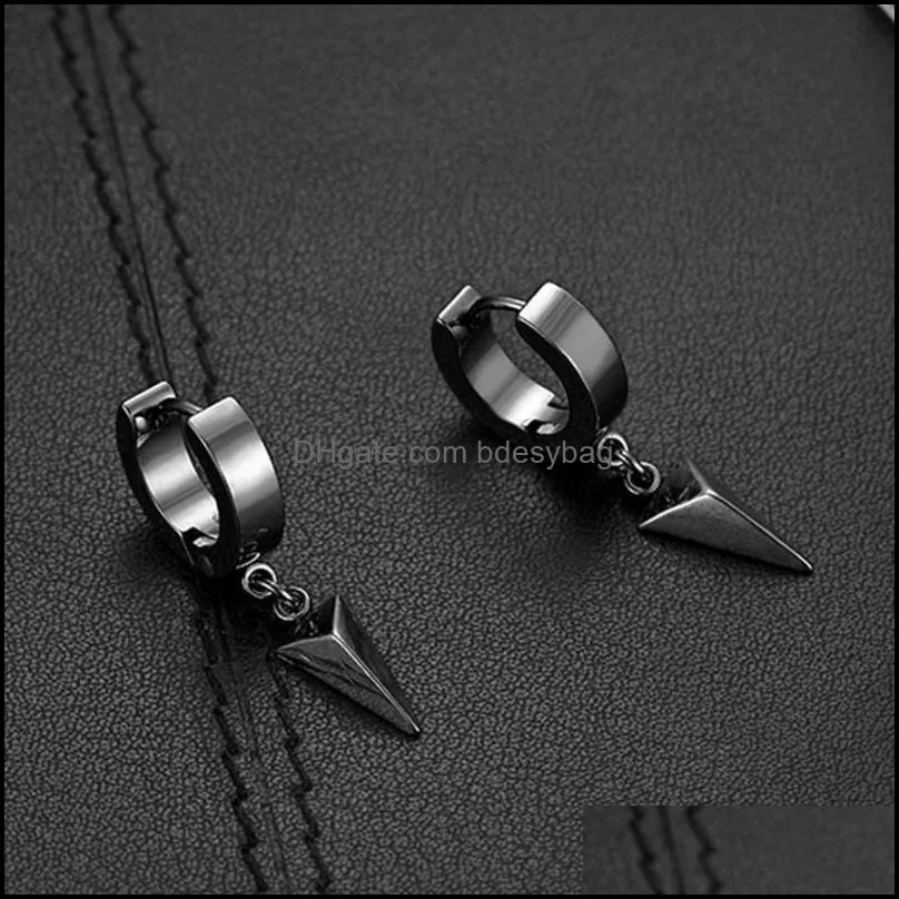 Stud BONISKISS Punk Style Earrings For Men Women Dangling Triangle Pyramid Stainless Steel 4 Colors DROP
