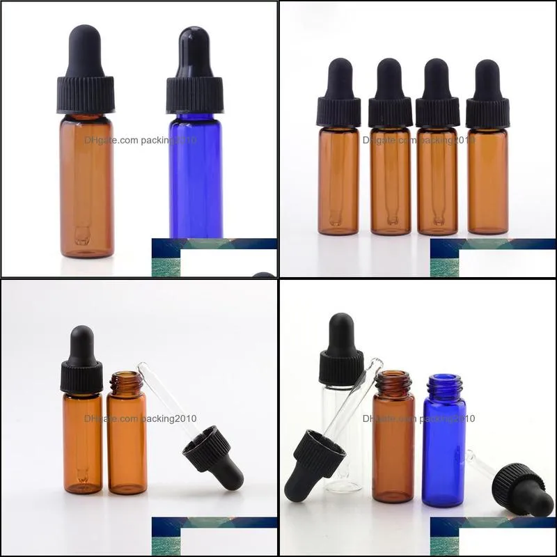 4ml Glass Dropper Bottles Clear Amber Blue Glass Sample Bottle Vials For E Liquid With Black Lids 3000pcs/lot