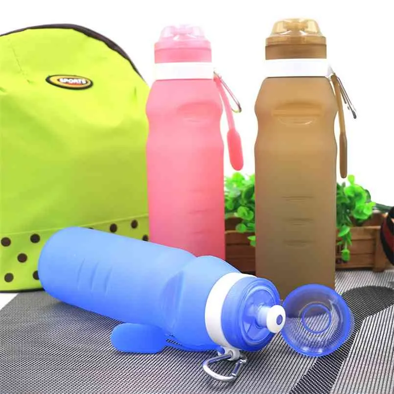Faltbare Wasserflaschen in Lebensmittelqualität, kostenloser Faltbecher, Radfahren, Silikon, zusammenklappbar, Reisetrinkgeschirr 210914