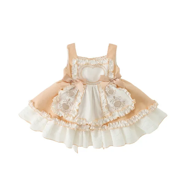 Meisje jurken lolita stijl mouwloze prinses jurken voor partij bruiloft show kinderkleding met grote boog 1-5Y q0716